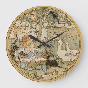 Walter Crane Boy med Animals Wall Clock Stor Klocka