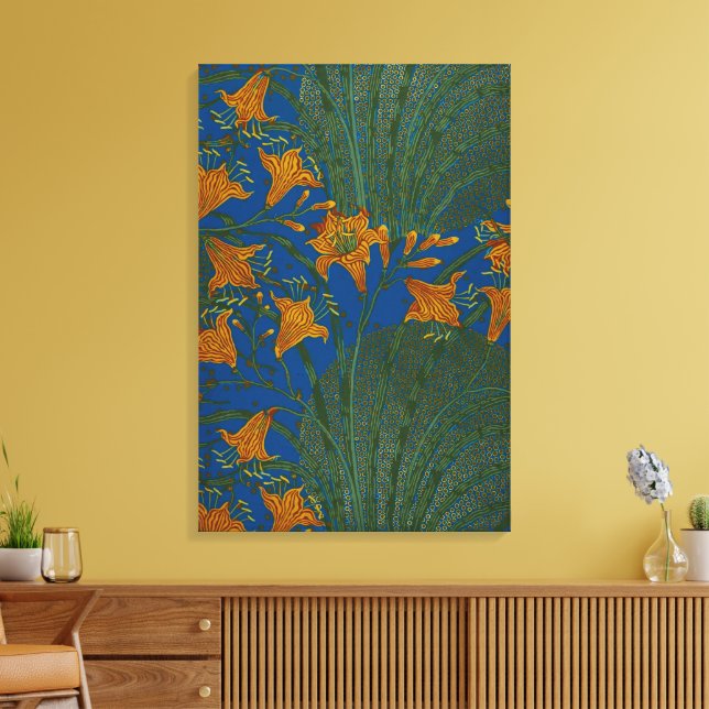 Walter Crane Day Lily Blommigt Tapet Design Canvastryck (Insitu (Vardagsrum))