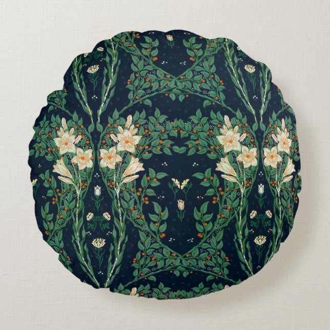 Walter Crane "Francesca" Botanisk Rund Kudde (Framsidan)