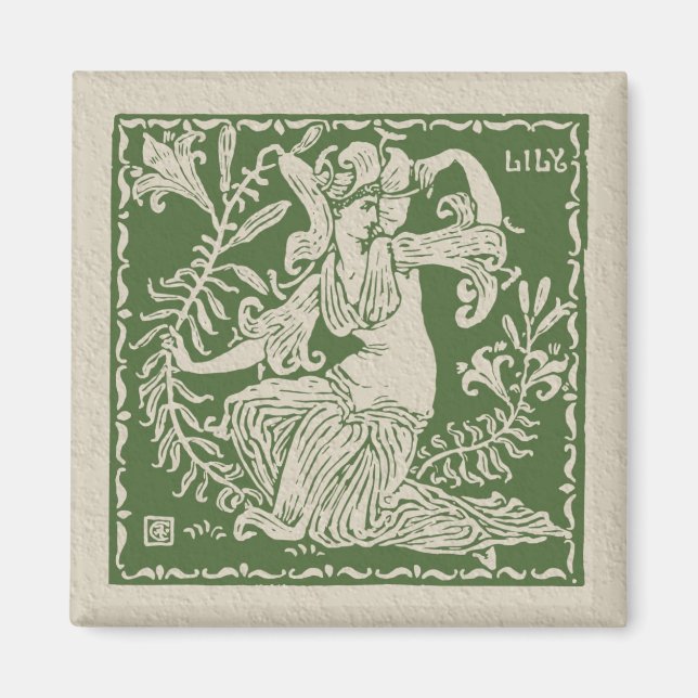 Walter Crane Lily Tile Magnet (Framsidan)