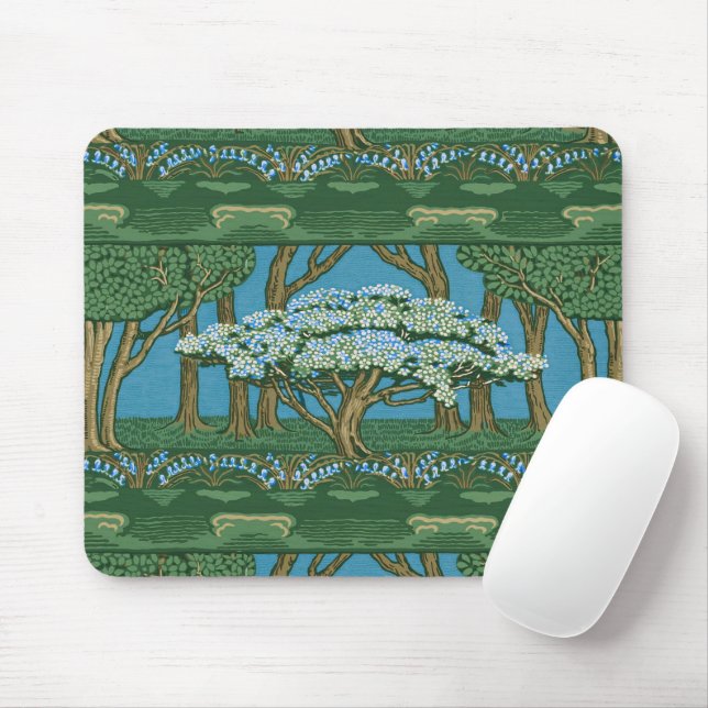 Walter Crane May Tree Wallpaper Green Blue Musmatta (Med mus)