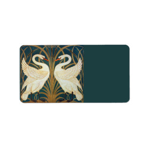 Walter Crane Svan, Rush och Iris Art nouveau Adressetikett