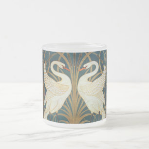 Walter Crane Svan, Rush och Iris Art nouveau Frostad Glasmugg