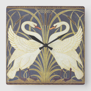 Walter Crane Svan, Rush och Iris Art nouveau Fyrkantig Klocka