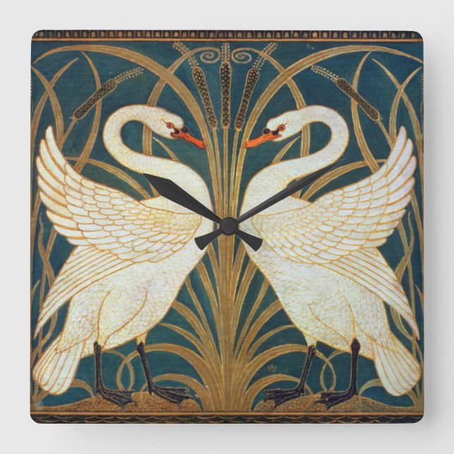 Walter Crane Svan, Rush och Iris Art nouveau Fyrkantig Klocka (Framsida)