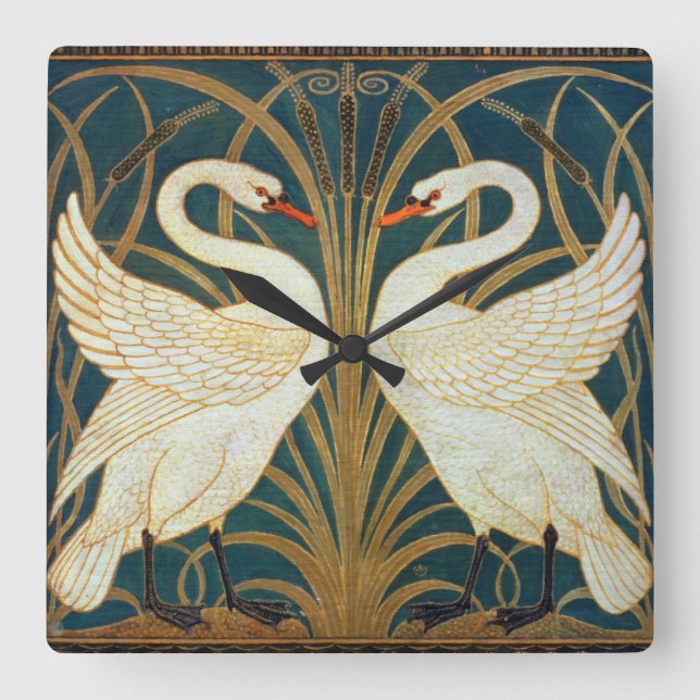 Walter Crane Svan, Rush och Iris Art nouveau Fyrkantig Klocka (Framsida)