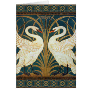 Walter Crane Svan, Rush och Iris Art nouveau Hälsningskort