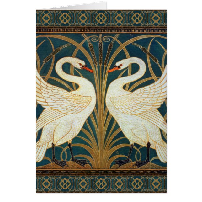 Walter Crane Svan, Rush och Iris Art nouveau Hälsningskort (Framsidan)
