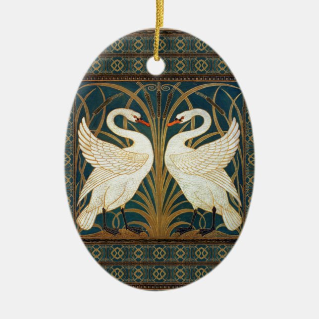 Walter Crane Svan, Rush och Iris Art nouveau Julgransprydnad Keramik (Framsidan)