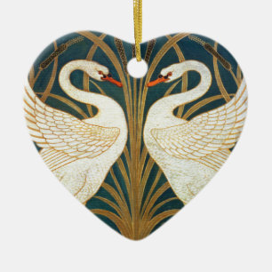 Walter Crane Svan, Rush och Iris Art nouveau Julgransprydnad Keramik