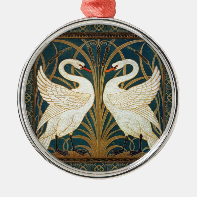 Walter Crane Svan, Rush och Iris Art nouveau Julgransprydnad Metall (Framsidan)
