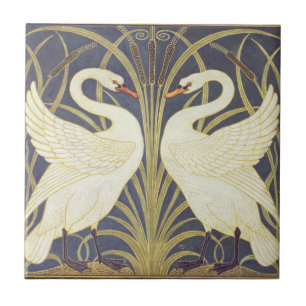 Walter Crane Svan, Rush och Iris Art nouveau Kakelplatta