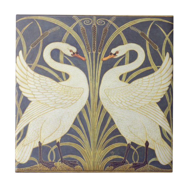 Walter Crane Svan, Rush och Iris Art nouveau Kakelplatta (Framsidan)