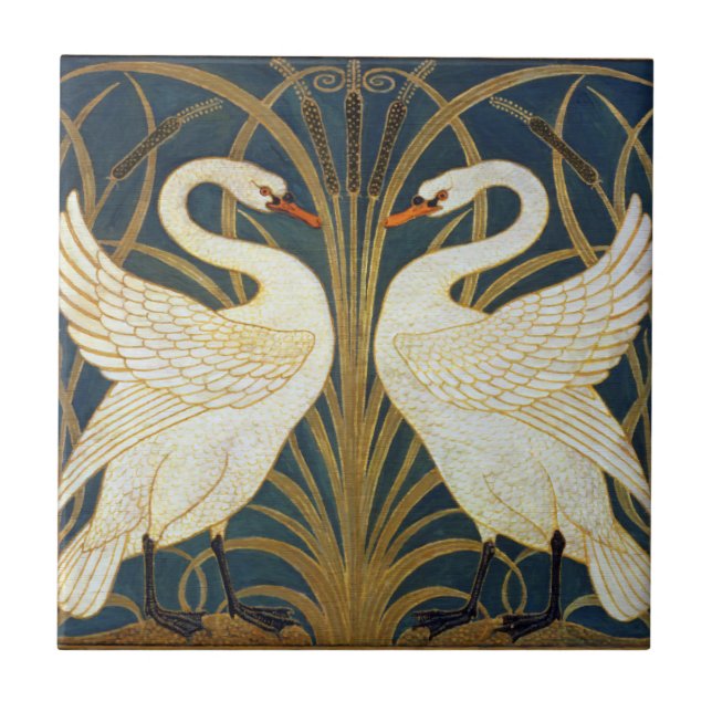 Walter Crane - Svan, Rush och Iris Art nouveau Kakelplatta (Framsidan)