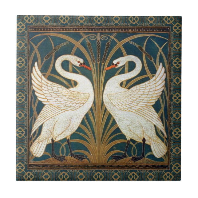 Walter Crane Svan, Rush och Iris Art nouveau Kakelplatta (Framsidan)