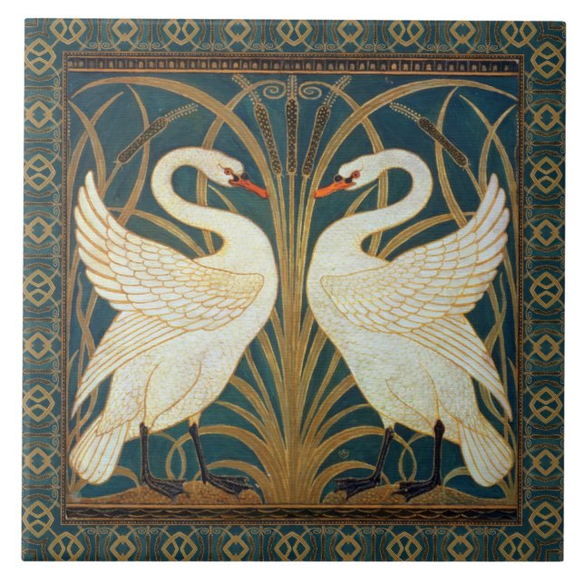 Walter Crane Svan, Rush och Iris Art nouveau Kakelplatta (Framsidan)
