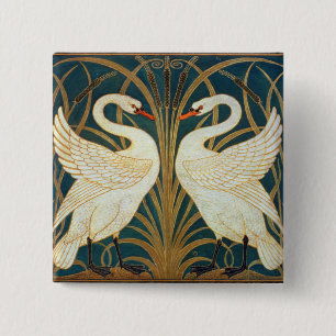 Walter Crane Svan, Rush och Iris Art nouveau Knapp