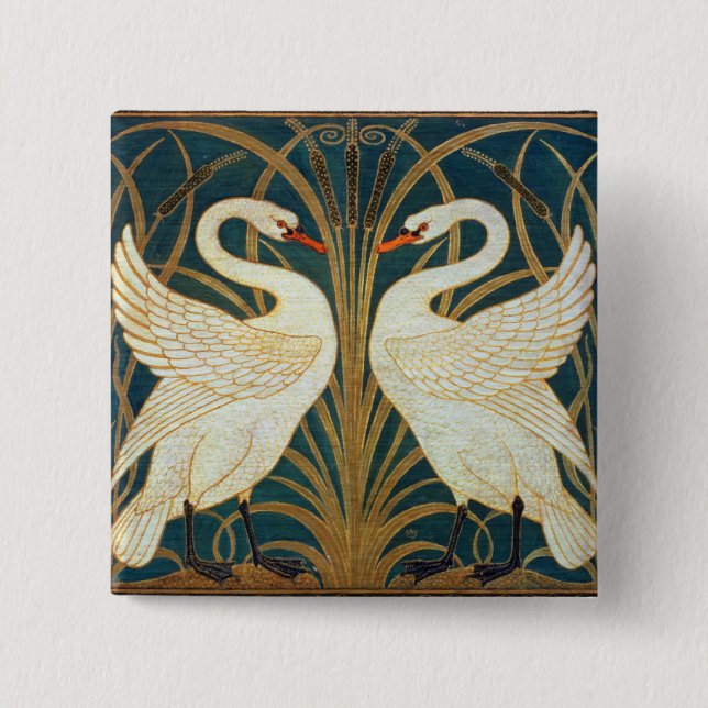 Walter Crane Svan, Rush och Iris Art nouveau Knapp (Framsida)