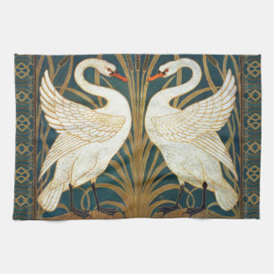 Walter Crane Svan, Rush och Iris Art nouveau Kökshandduk