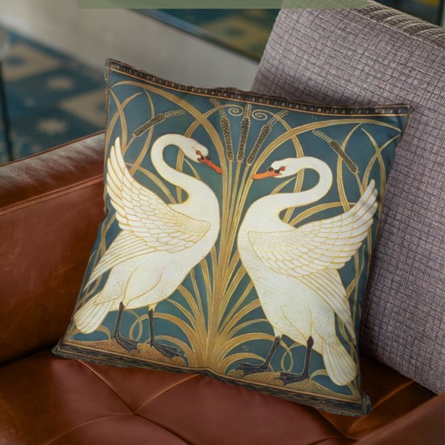 Walter Crane Svan, Rush och Iris Art nouveau Kudde (Skapare uppladdad)