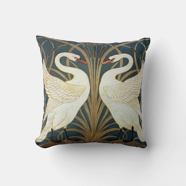 Walter Crane Svan, Rush och Iris Art nouveau Kudde (Framsida)