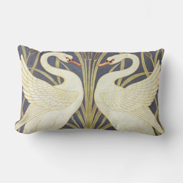 Walter Crane Svan, Rush och Iris Art nouveau Lumbarkudde (Framsida)