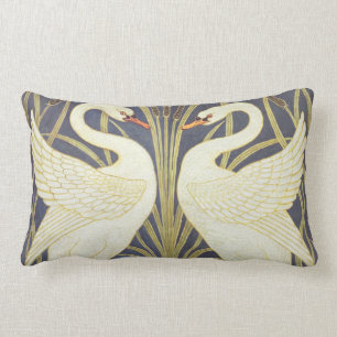 Walter Crane Svan, Rush och Iris Art nouveau Lumbarkudde