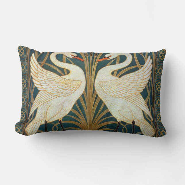 Walter Crane Svan, Rush och Iris Art nouveau Lumbarkudde (Framsida)