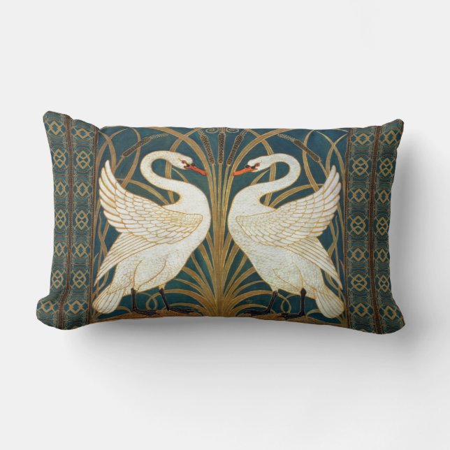 Walter Crane Svan, Rush och Iris Art nouveau Lumbarkudde (Framsida)