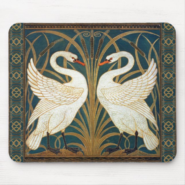 Walter Crane Svan, Rush och Iris Art nouveau Musmatta (Framsidan)