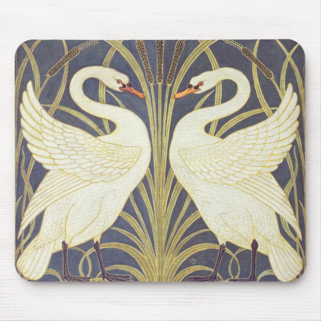 Walter Crane Svan, Rush och Iris Art nouveau Musmatta (Framsidan)