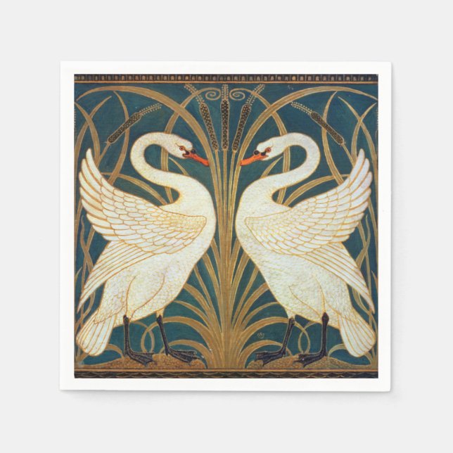 Walter Crane Svan, Rush och Iris Art nouveau Pappersservett (Framsidan)