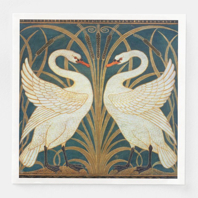 Walter Crane Svan, Rush och Iris Art nouveau Pappersservett (Framsida)