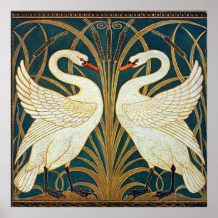 Walter Crane Svan, Rush och Iris Art nouveau Poster