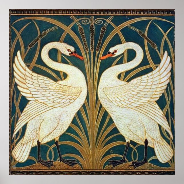 Walter Crane Svan, Rush och Iris Art nouveau Poster (Framsidan)
