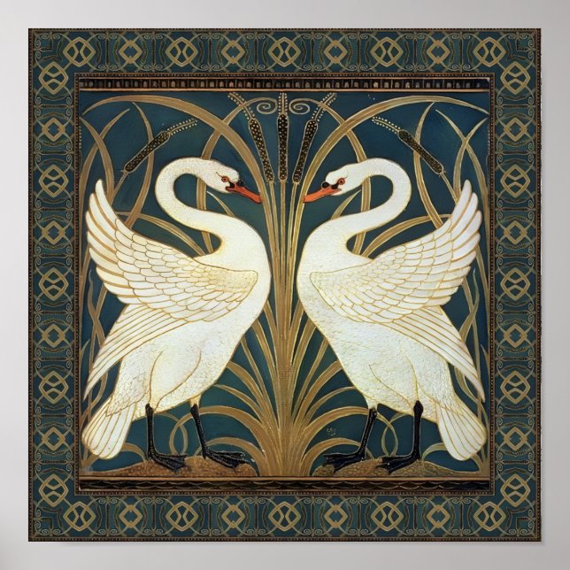 Walter Crane Svan, Rush och Iris Art nouveau Poster (Framsidan)