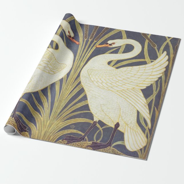 Walter Crane Svan, Rush och Iris Art nouveau Presentpapper (Utrullad)