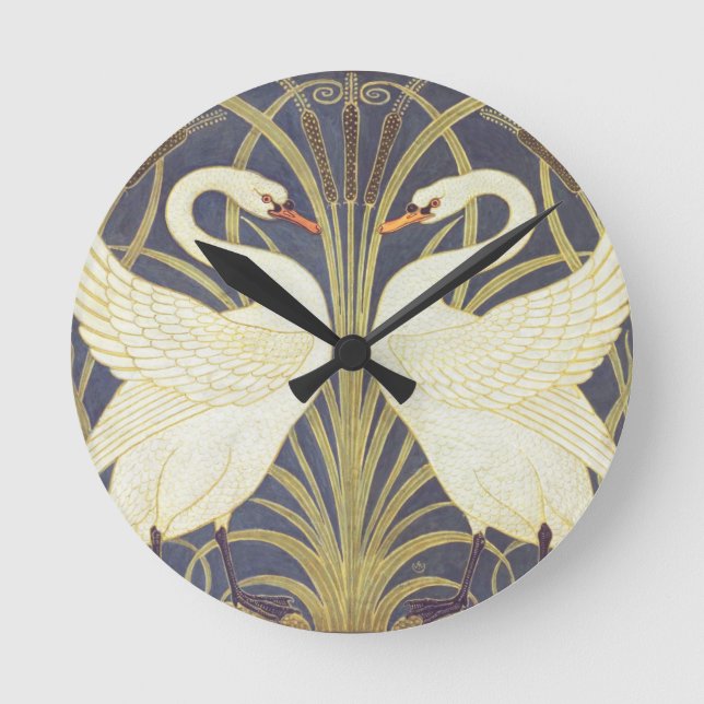 Walter Crane Svan, Rush Och Iris Art Nouveau Rund Klocka (Framsida)