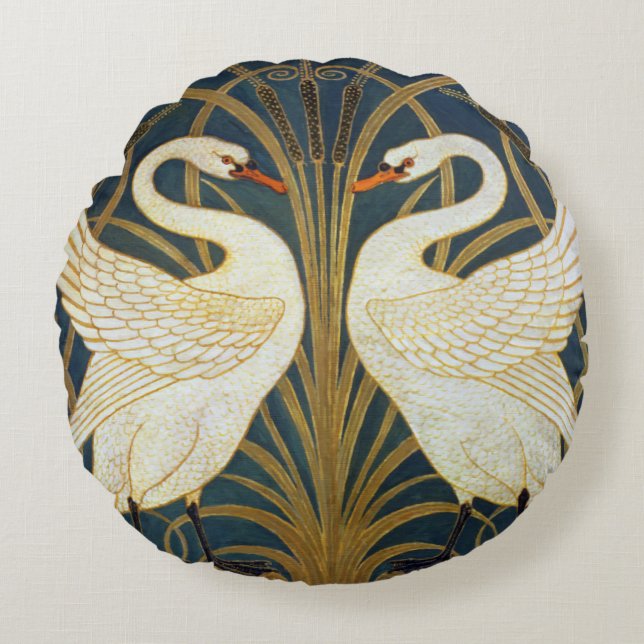Walter Crane - Svan, Rush och Iris Art nouveau Rund Kudde (Framsidan)