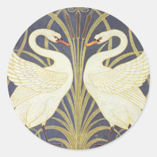 Walter Crane Svan, Rush och Iris Art nouveau Runt Klistermärke