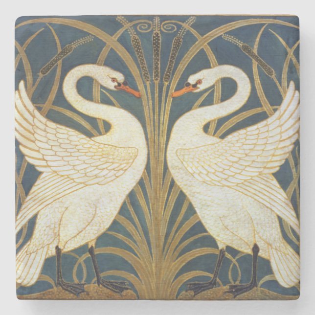 Walter Crane - Svan, Rush och Iris Art nouveau Stenunderlägg (Framsidan)