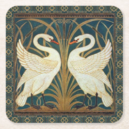 Walter Crane Svan, Rush och Iris Art nouveau Underlägg Papper Kvadrat