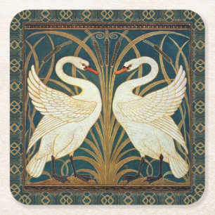 Walter Crane Svan, Rush och Iris Art nouveau Underlägg Papper Kvadrat