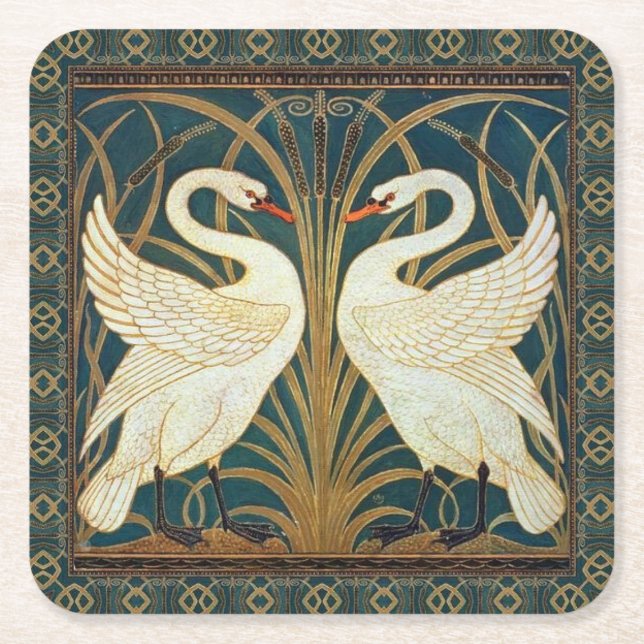 Walter Crane Svan, Rush och Iris Art nouveau Underlägg Papper Kvadrat (Framsidan)