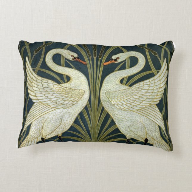 Walter Crane Swan & Rush och Iris viktoriansk  Prydnadskudde (Baksidan)