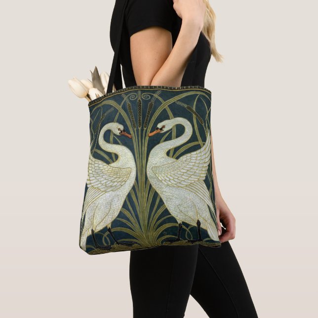 Walter Crane Swan & Rush och Iris viktoriansk  Tygkasse (Närbild)