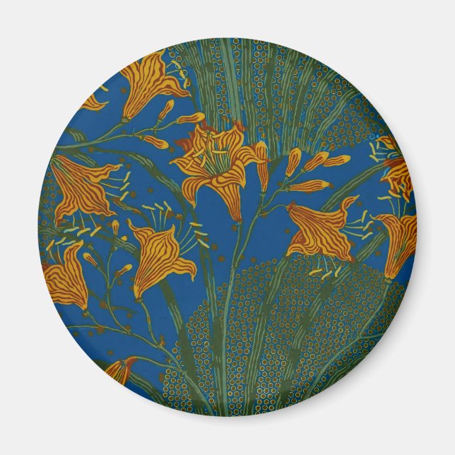 Walter Crane Vintage Daglilje Blommönster Magnet (Framsidan)