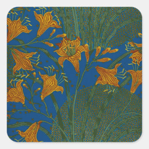 Walter Crane Vintage Day Lily Blommönster Fyrkantigt Klistermärke