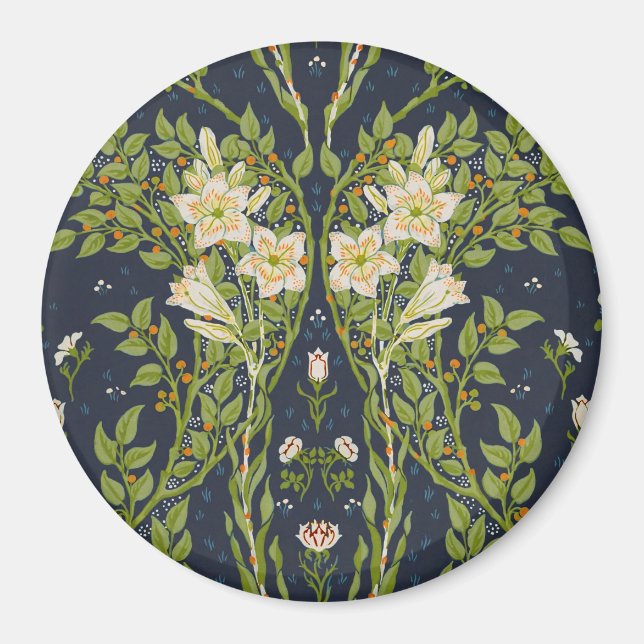 Walter Crane Vintage Navy Vit Liljmönster Magnet (Framsidan)