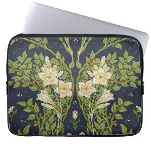 Walter Crane Vintage Navy Vit Lily Mönster Laptop Fodral